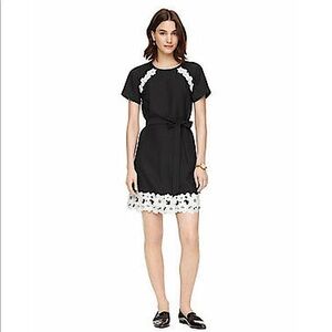 KATE SPADE Black Satin Crepe Lace Trim Dress SZ 8